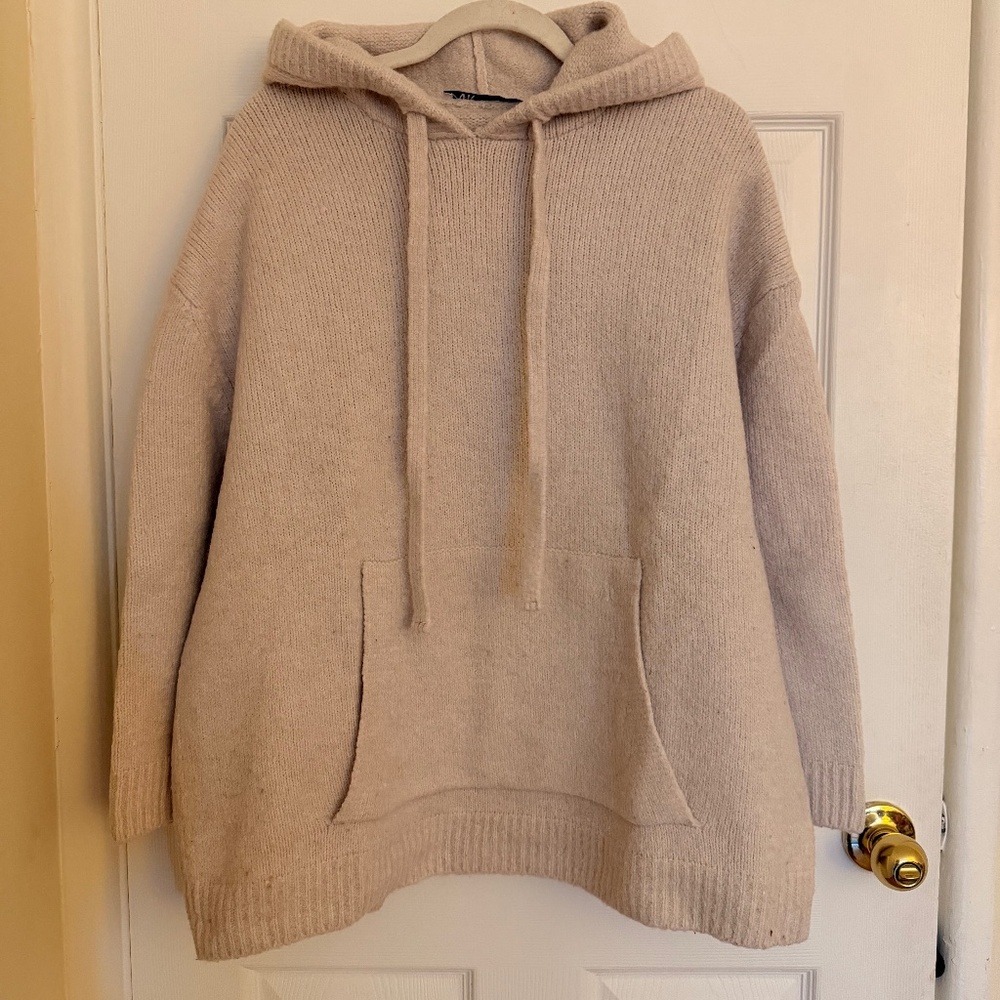 Zara oversized ribbed knit hoodie in a light beige